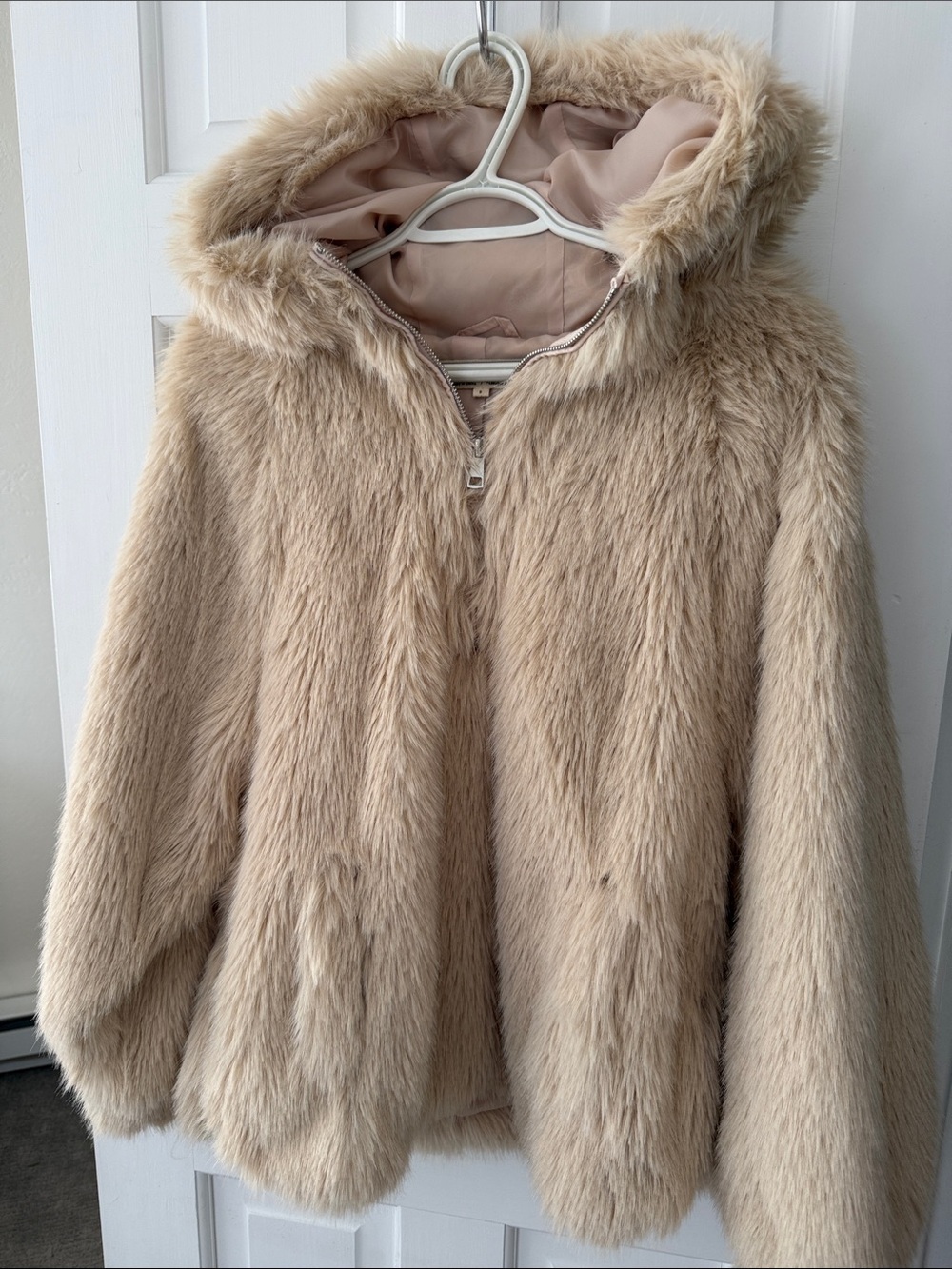 Free People Plush Hooded Teddy Coat in Light Beige